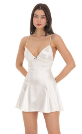 Satin A-line Dress in White